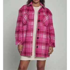 NWOT 7Diamonds Hayden Longline Wool Blend Pink  Plaid Womens Jacket Shacket Coat